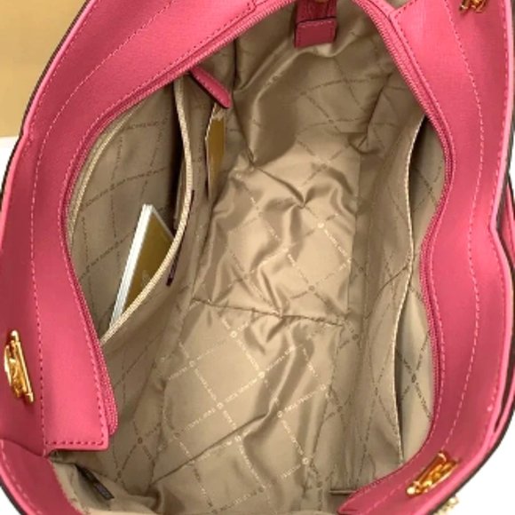 NWT Michael Kors Jet Set Leather Shoulder Bag Tote Pink Gold Chain Ivory Blush - Picture 11 of 16